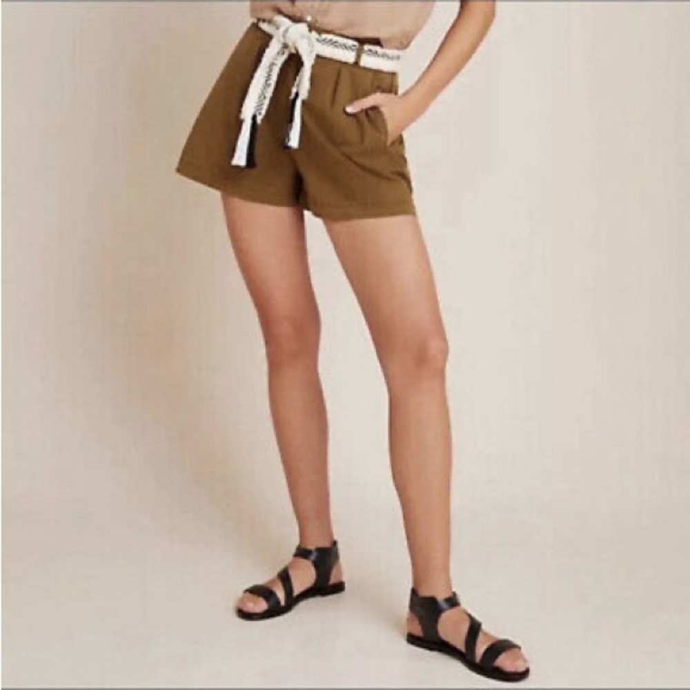 Anthropologie Kelyn Pleated Green Shorts